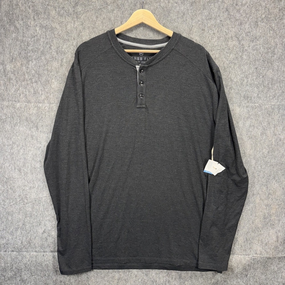 FreeFly Long Sleeve Henley Shirt Men's XXL 2XL Gray Bamboo Flex UPF Stretch New